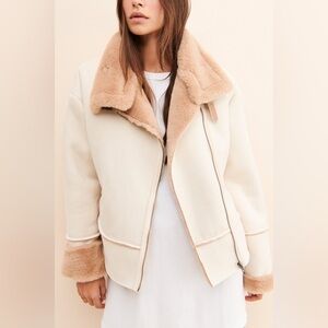 Faux Suede Faux Fur Moto Jacket